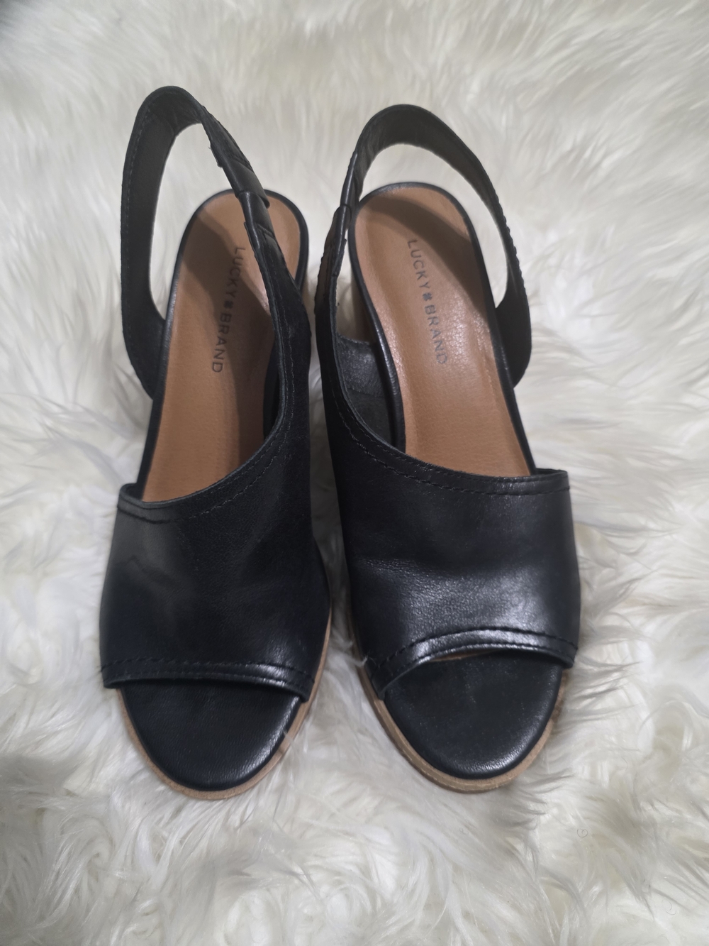 Lucky Brand Women's Black Leather Slingback Sandals